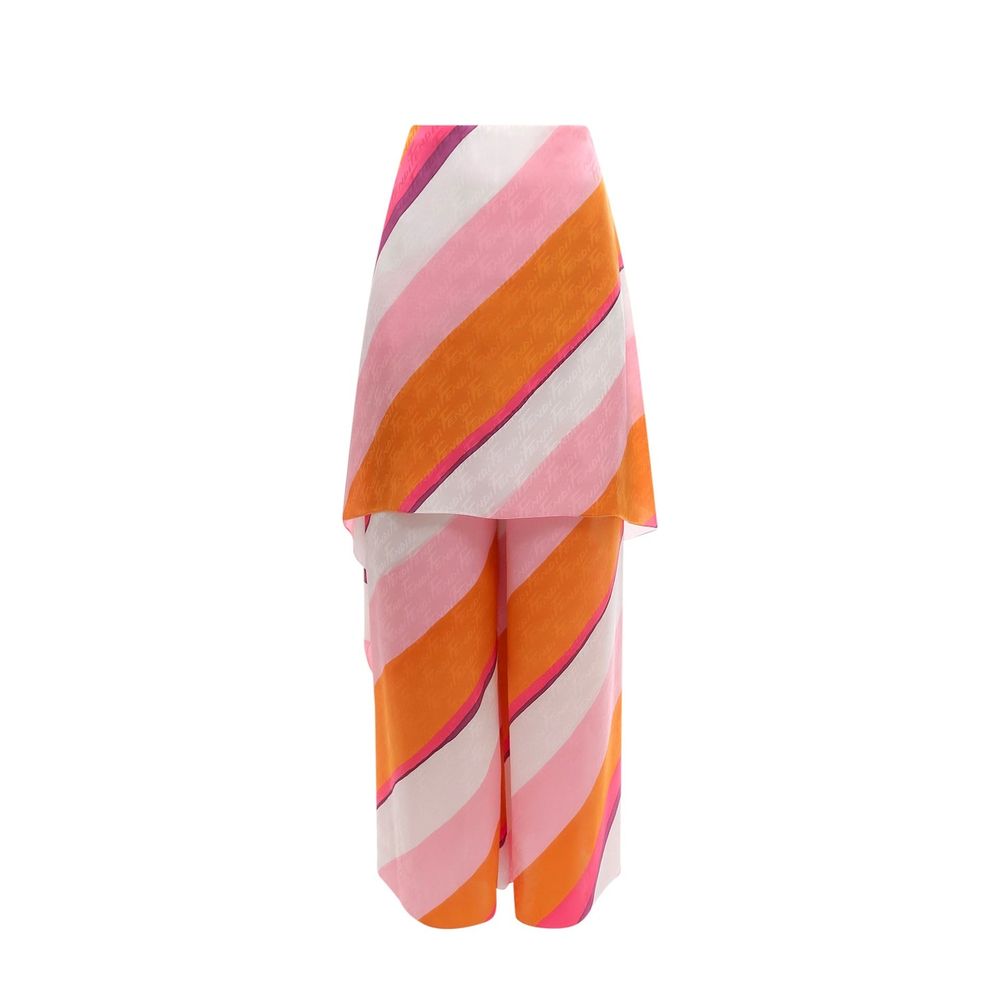 Multicolor Silk Pants with Logo Pattern
