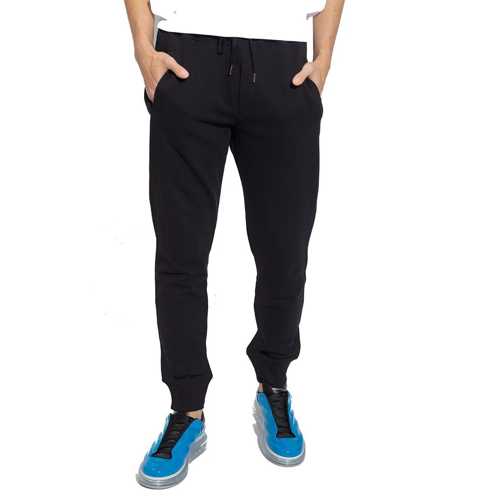 Black Cotton Joggers with Embroidered Logo