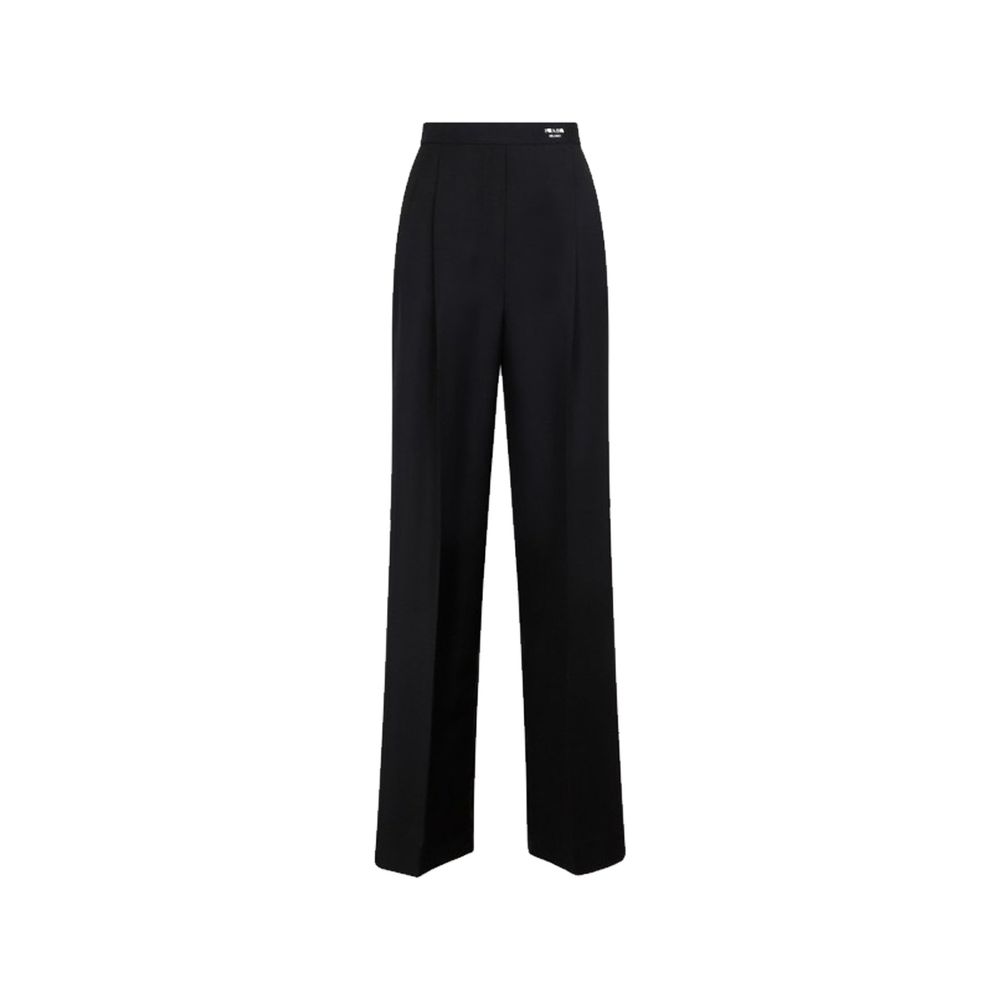 Schwarze Freizeithose aus Wolle mit weitem Bein