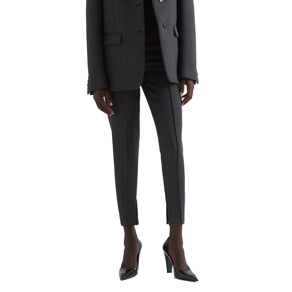 Graue High-Waist-Hose aus Wolle mit Taschen