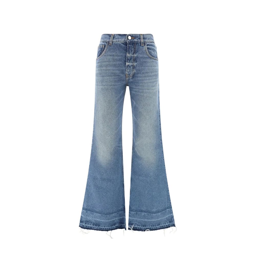 Blue Cotton High-Waist Bootcut Jeans