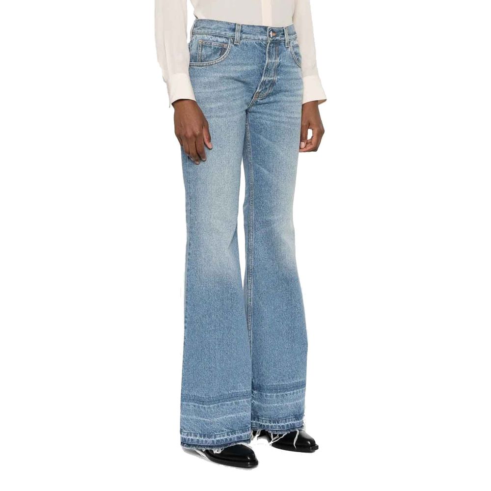 Blue Cotton High-Waist Bootcut Jeans