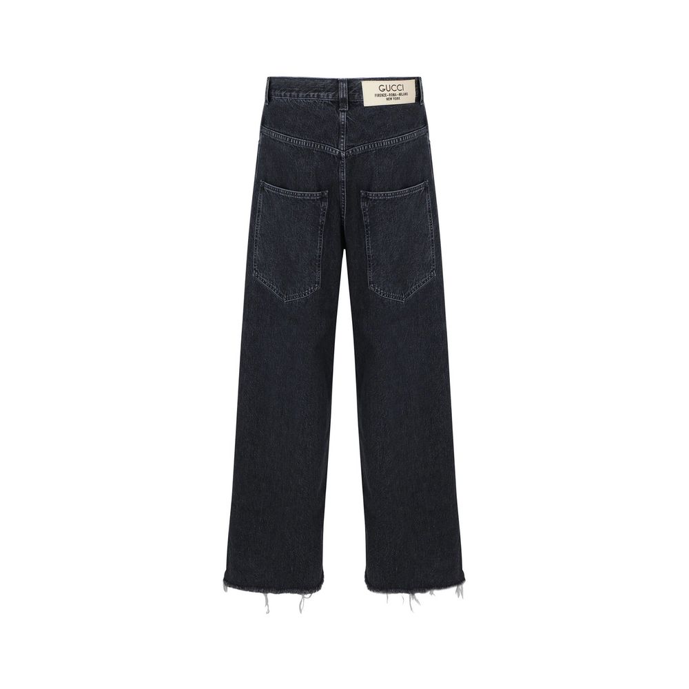 Black Cotton Denim Jeans with Iconic Patch