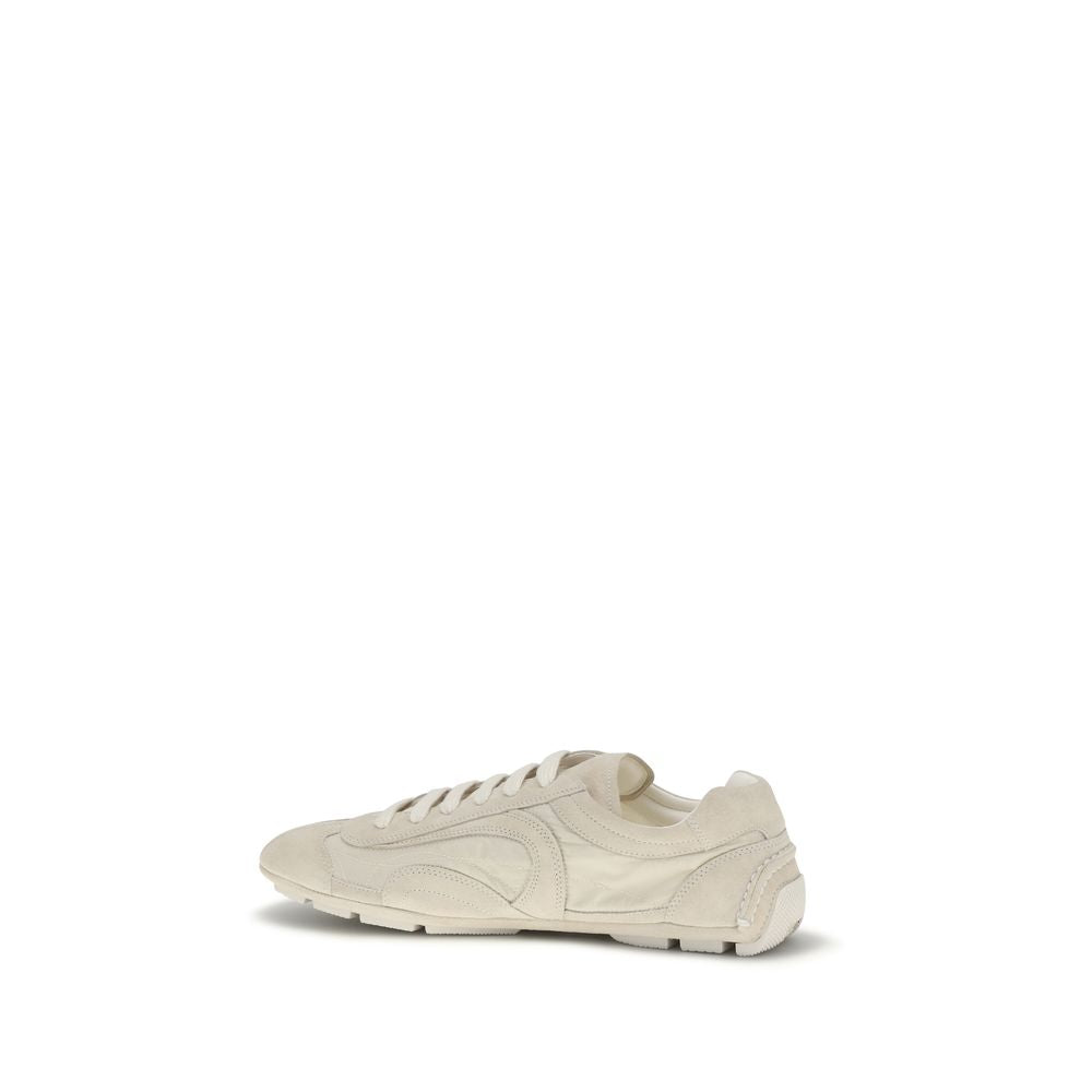 Beige Leather Sneakers with Suede Detail by Prada