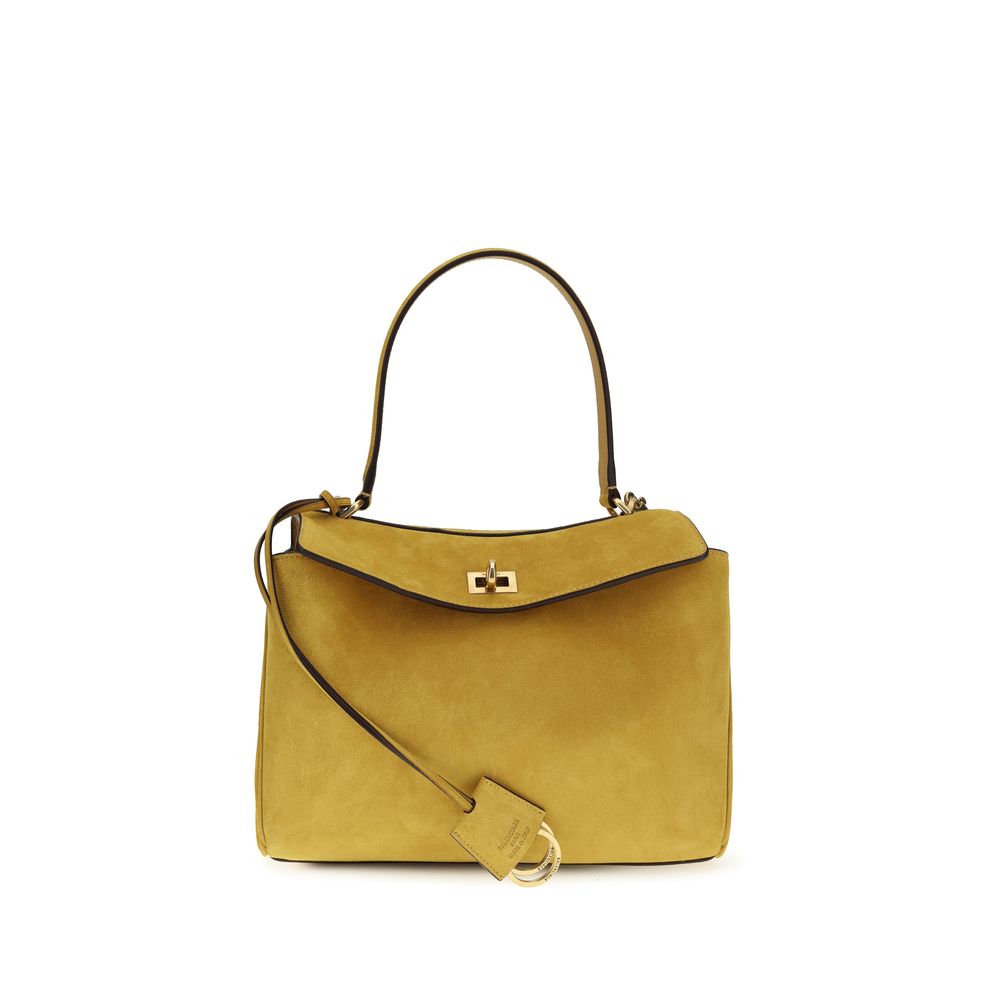 Beige Leather Handbag with Top Handle