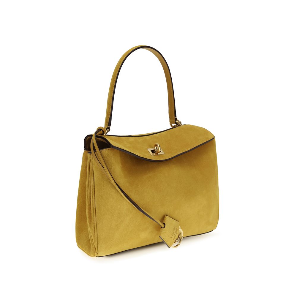 Beige Leather Handbag with Top Handle