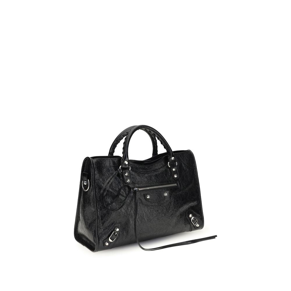 Schwarze Leder-Schultertasche mit geflochtenen Henkeln