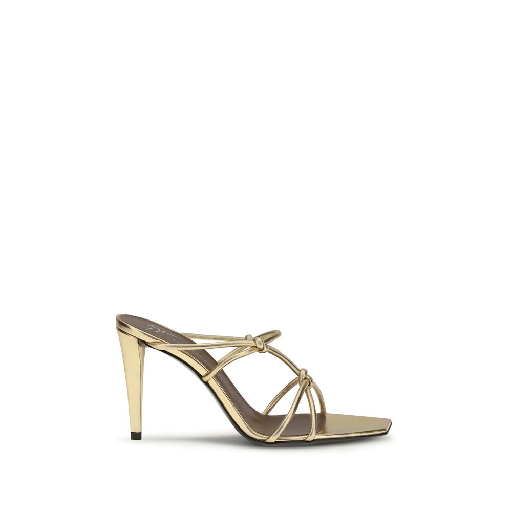 Gold Leather Stiletto Heel Sandals with Knotted Detail