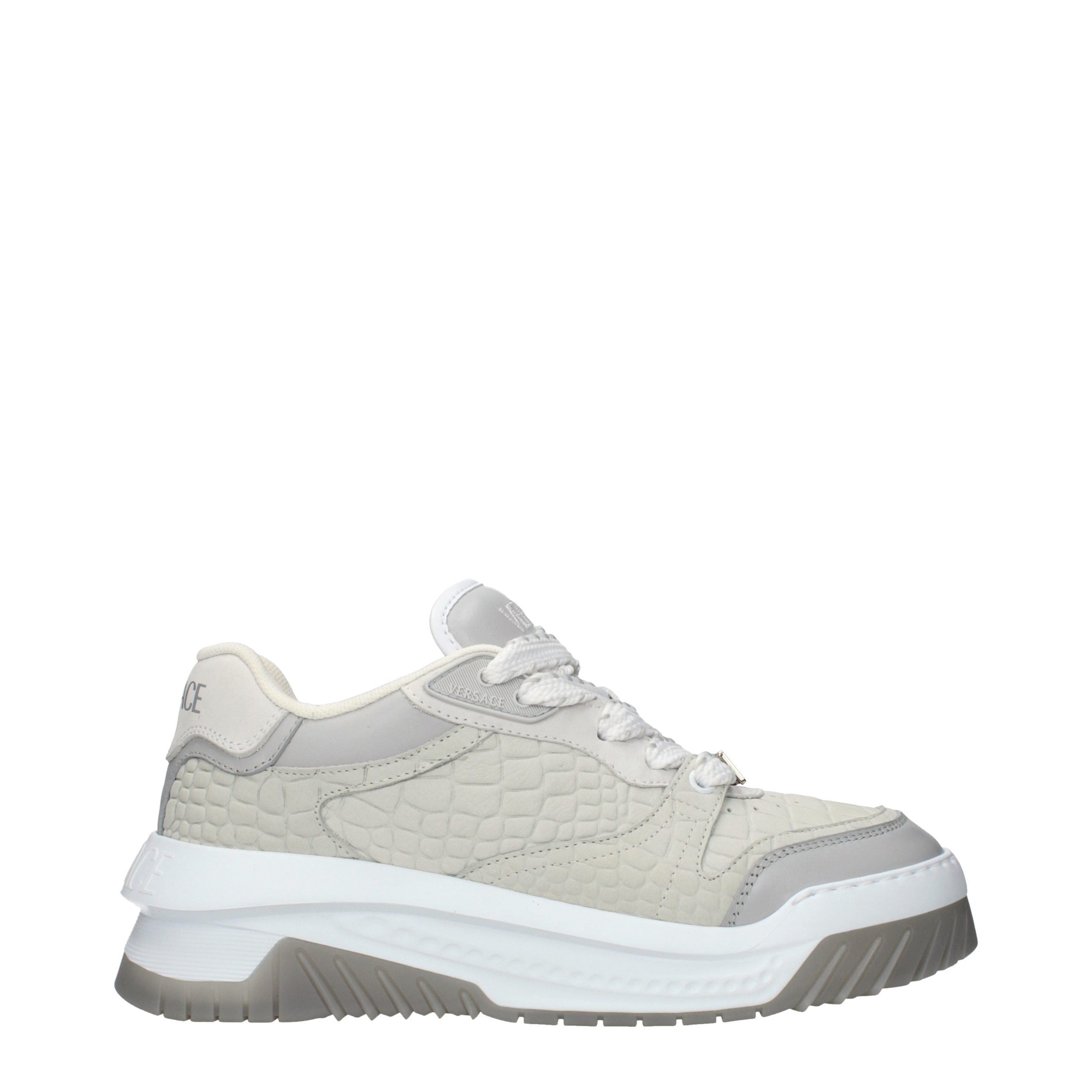 Gray Leather Sneakers with Vintage Logo Detail