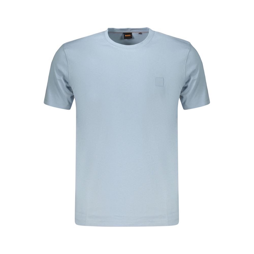 Azur Blue Cotton T-Shirt with Logo Embroidery
