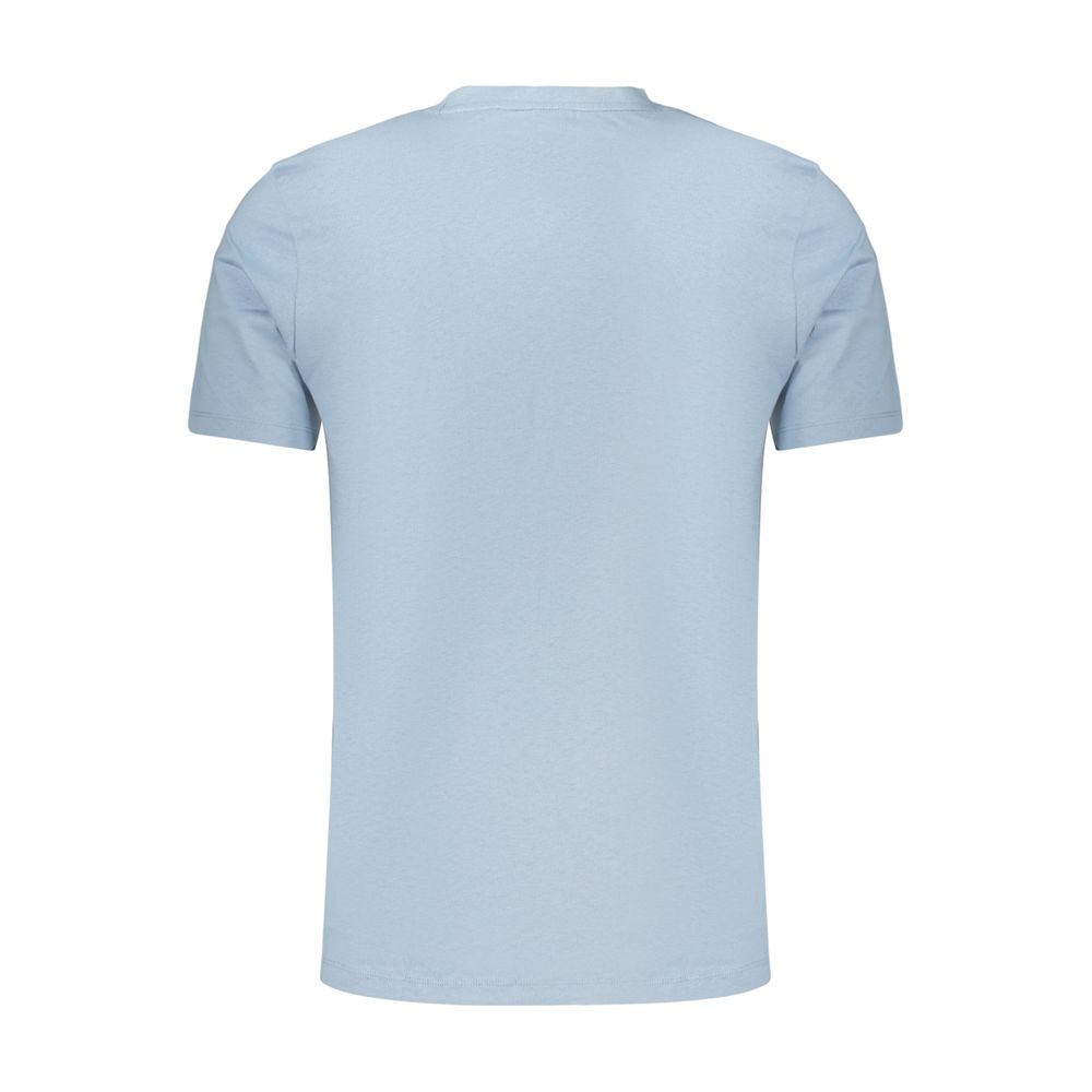Azur Blue Cotton T-Shirt with Logo Embroidery