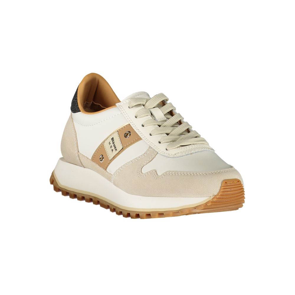 White Leather Sneaker with Glitter Detail by Blauer