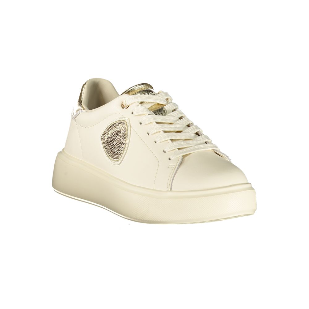 Beiger Damen-Sneaker aus Leder mit goldenem Glitzer-Detail