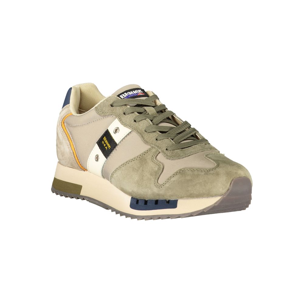 Green Leather Synthetic Men's Sneaker with Logo Detail