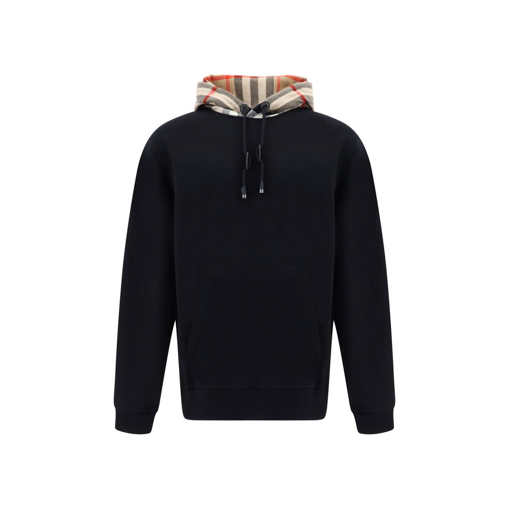 Black Cotton Hoodie with Archive Check Hood by Burberry