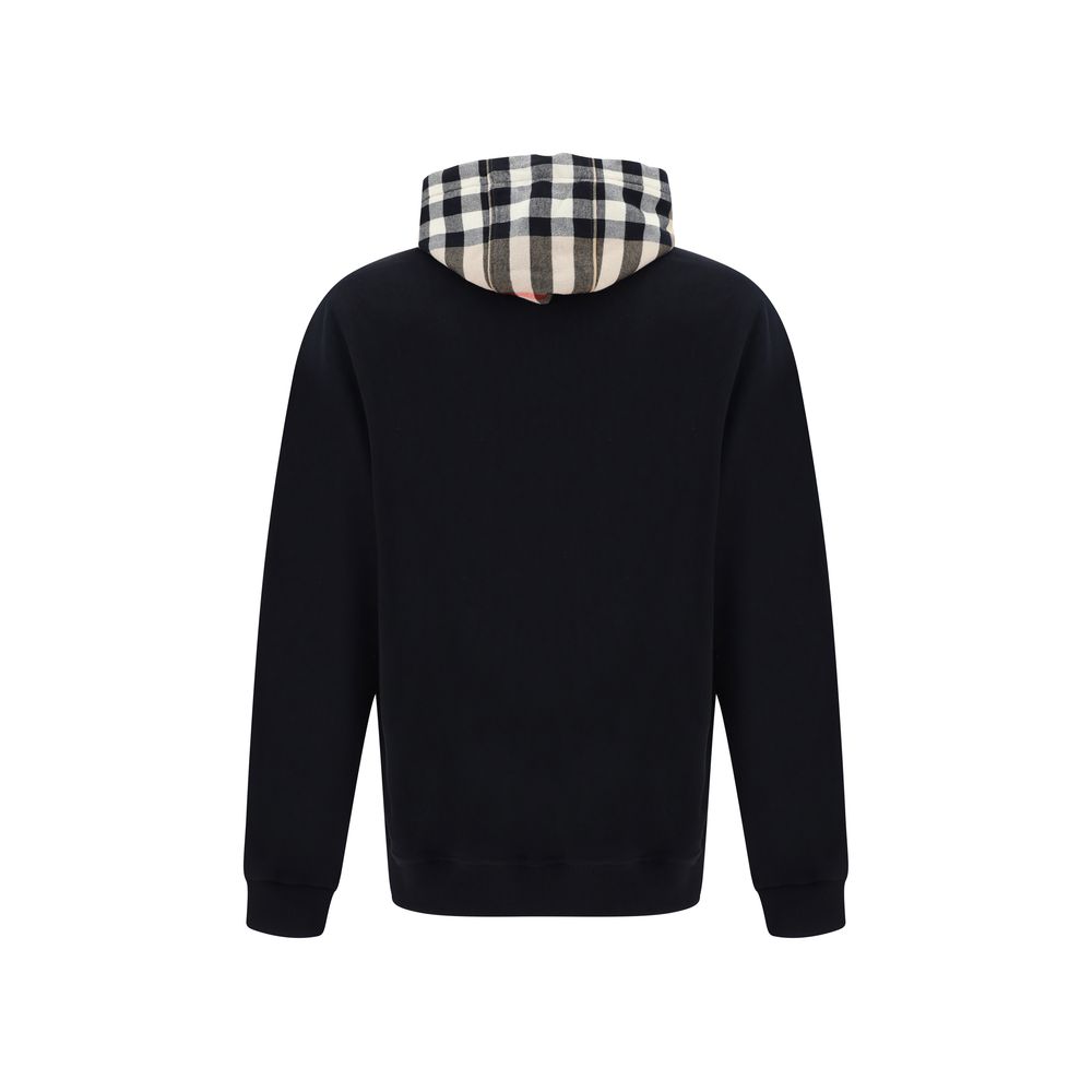 Black Cotton Hoodie with Archive Check Hood by Burberry