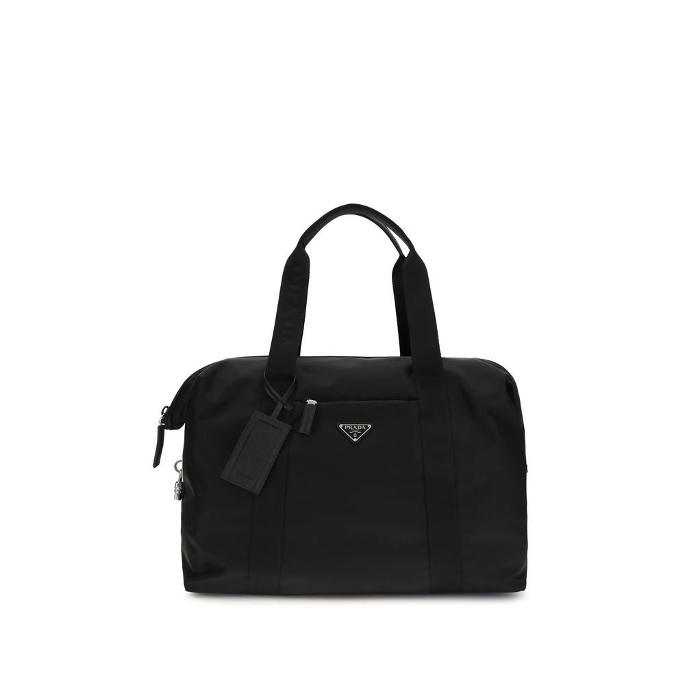 Reisetasche aus schwarzem Synthetik und Leder mit Vorhängeschloss