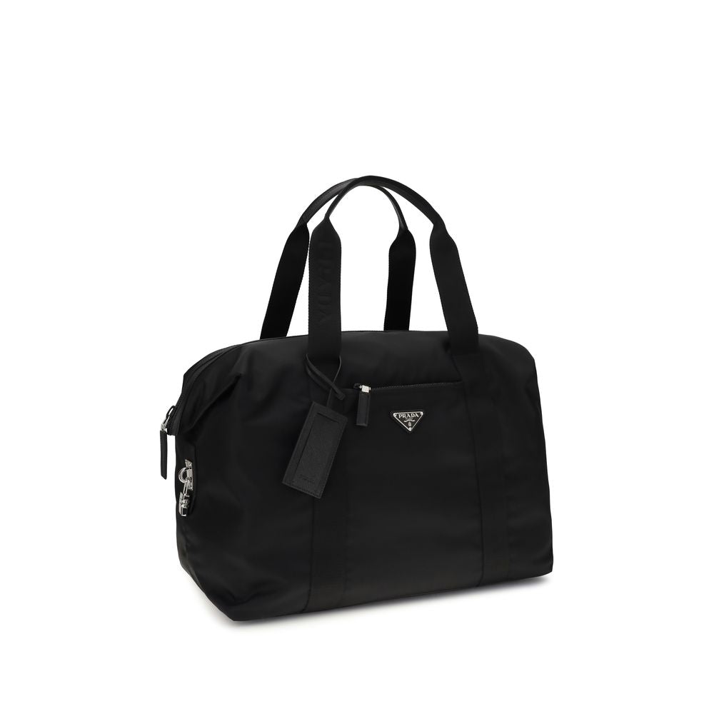 Reisetasche aus schwarzem Synthetik und Leder mit Vorhängeschloss