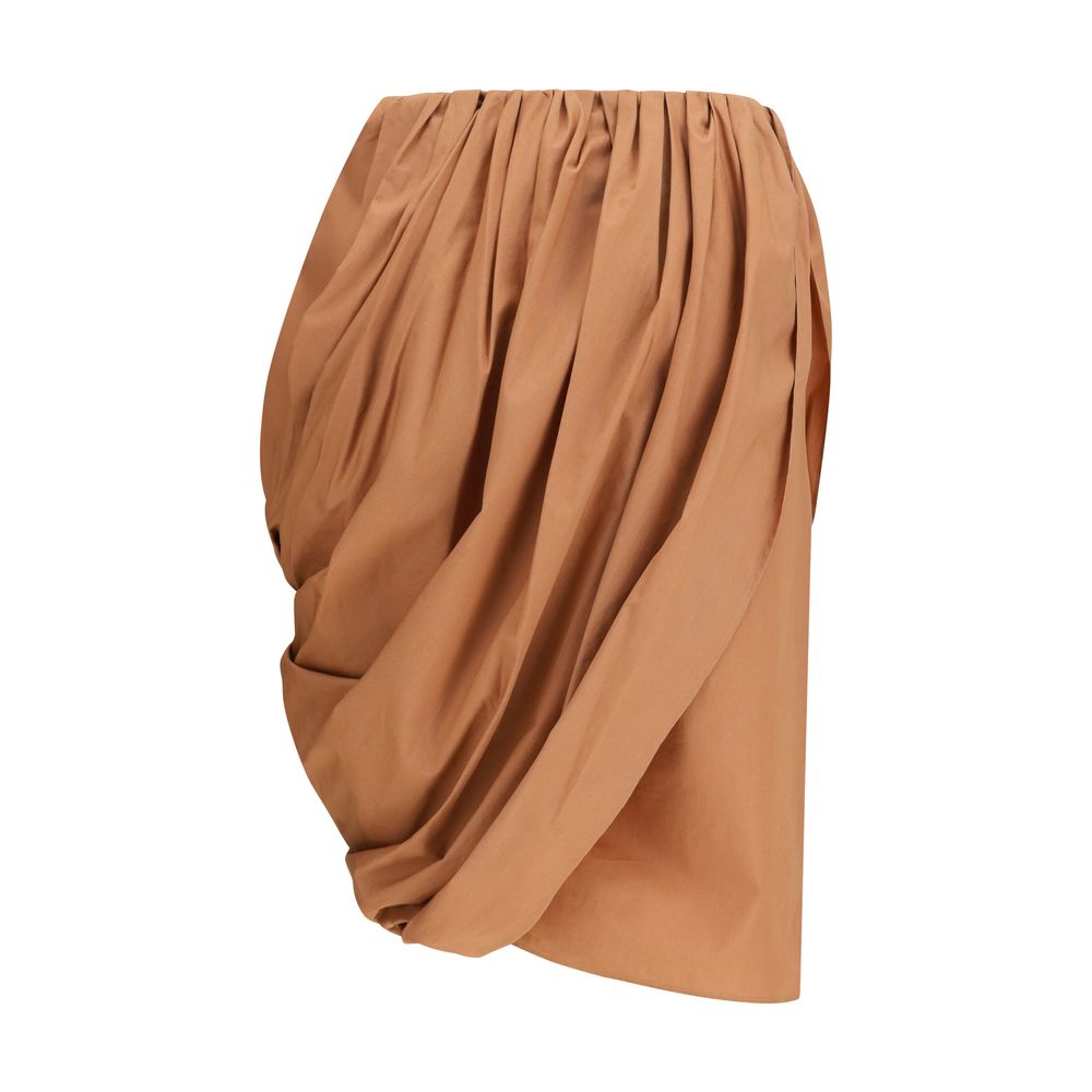 Beige Cotton Midi Wrap Skirt with Elastic Waistband