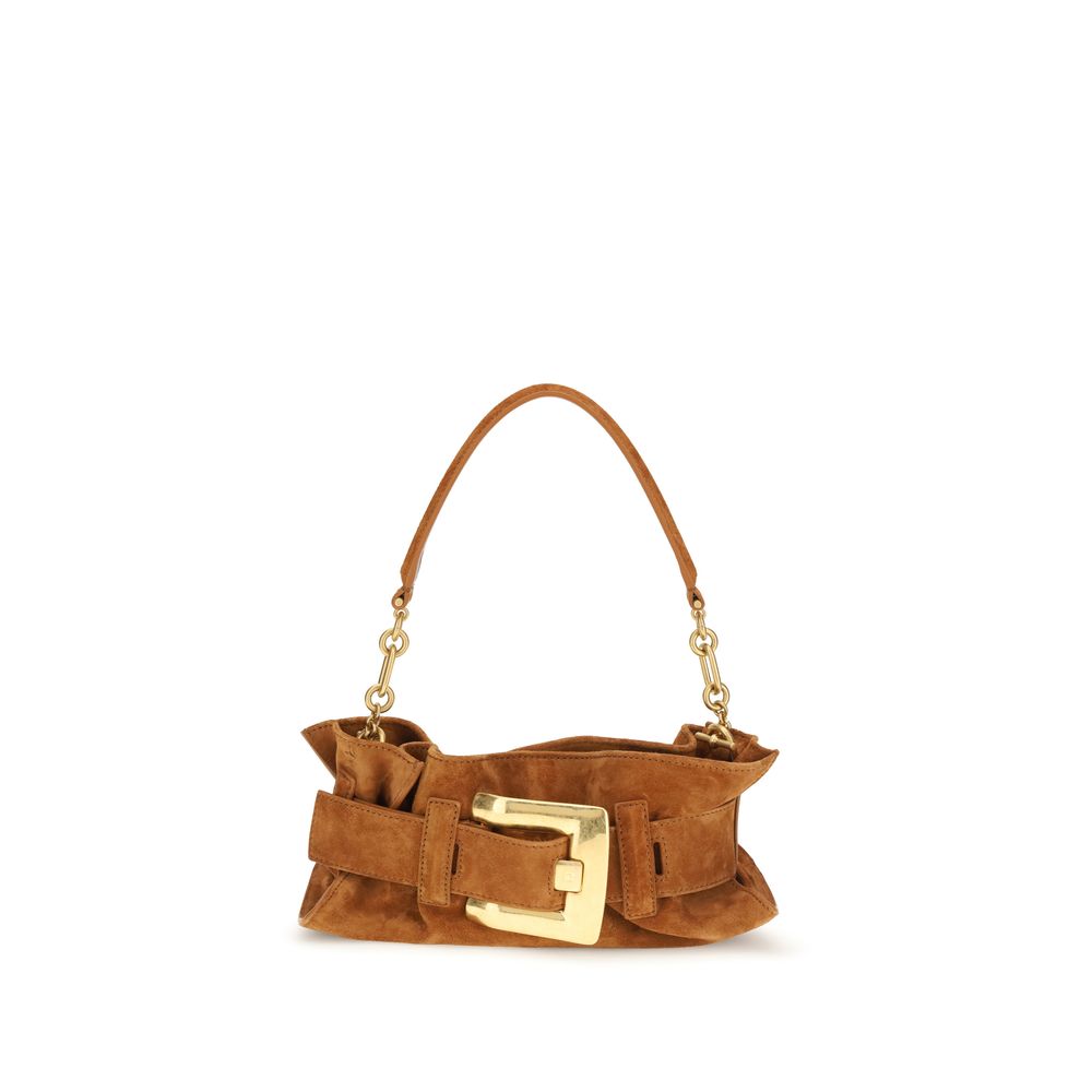 Beige Leather Shoulder Bag with Belt Detail
