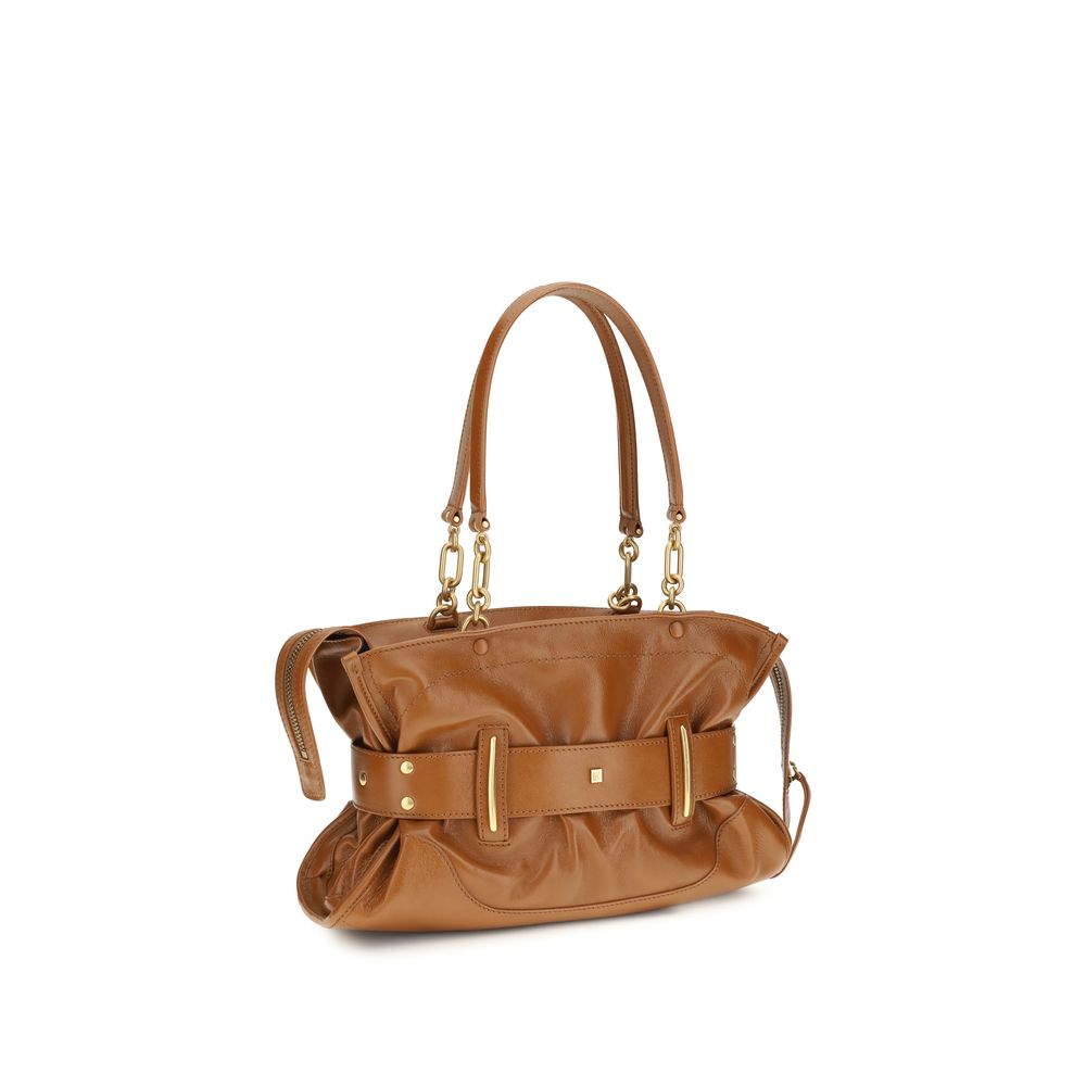 Brown Leather Handbag with Antique Buckle Detail