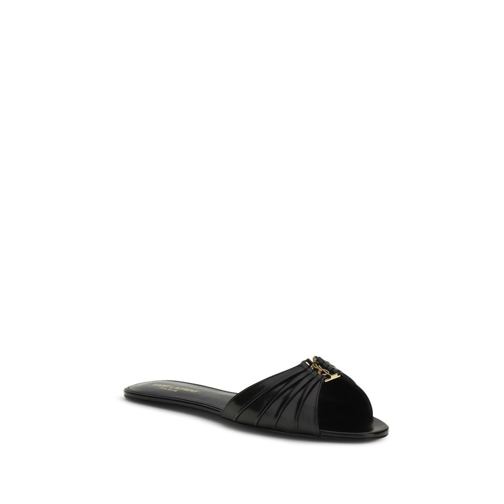 Saint Laurent Black Calf Leather Flat Sandals