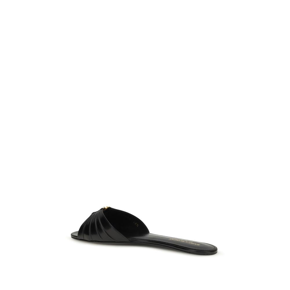 Saint Laurent Black Calf Leather Flat Sandals