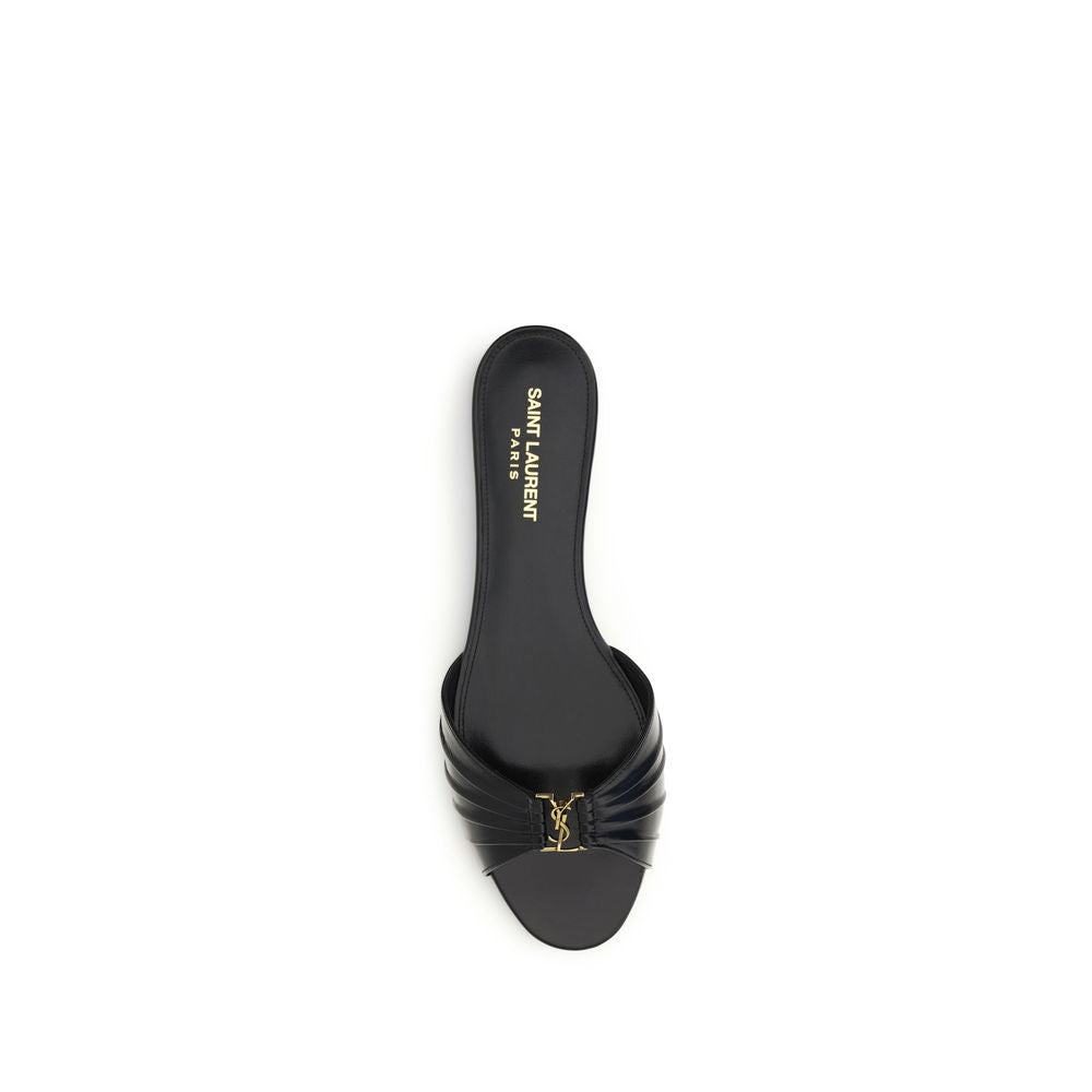 Saint Laurent Black Calf Leather Flat Sandals