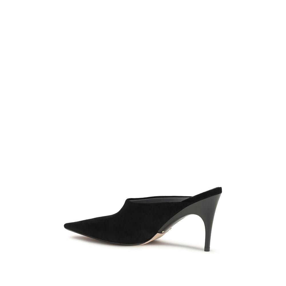 Black Suede Leather Pointed-Toe Mules