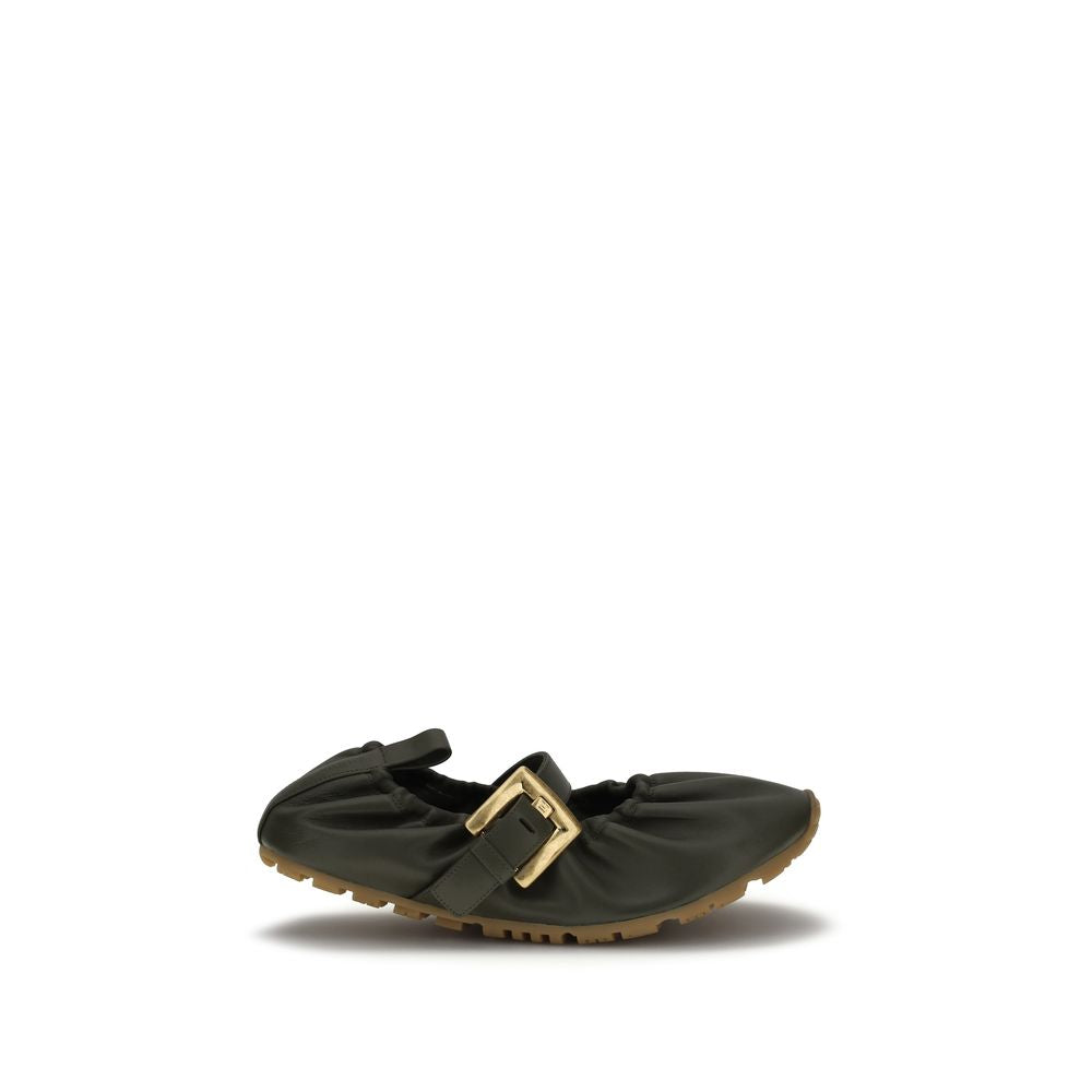 Bicolor-Leder-Ballerinas mit Schnallenriemen