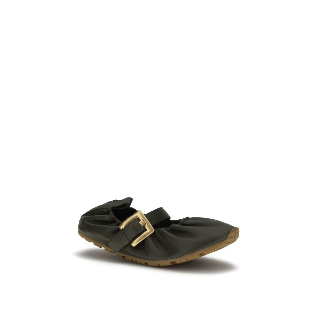 Bicolor-Leder-Ballerinas mit Schnallenriemen