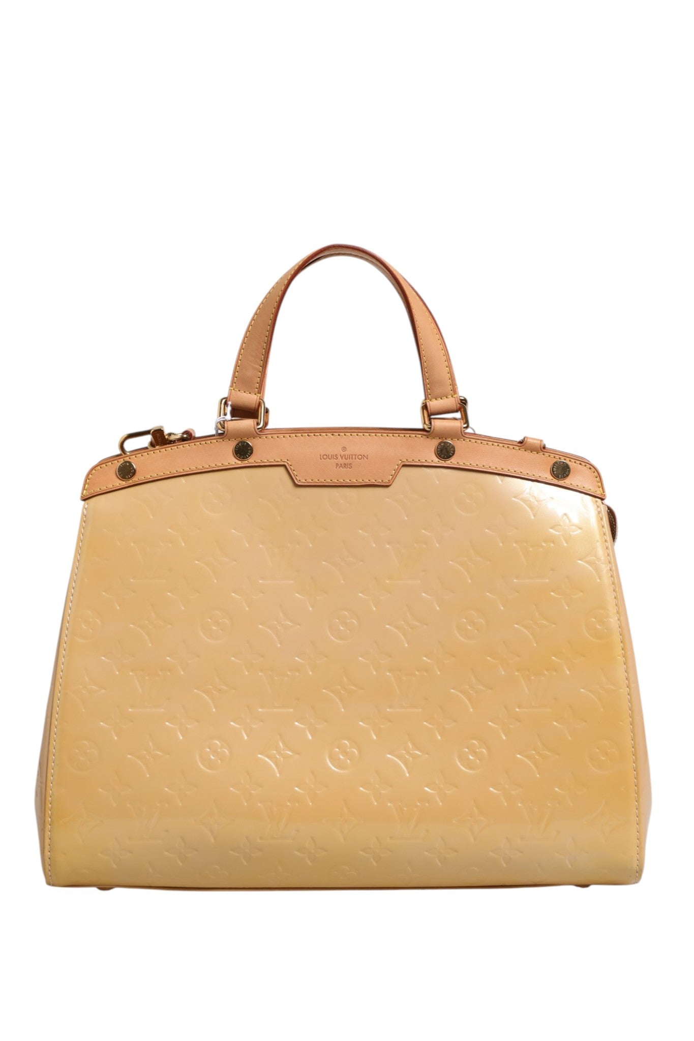 Beige Leather Monogram Vernis Brea MM Bag with Strap