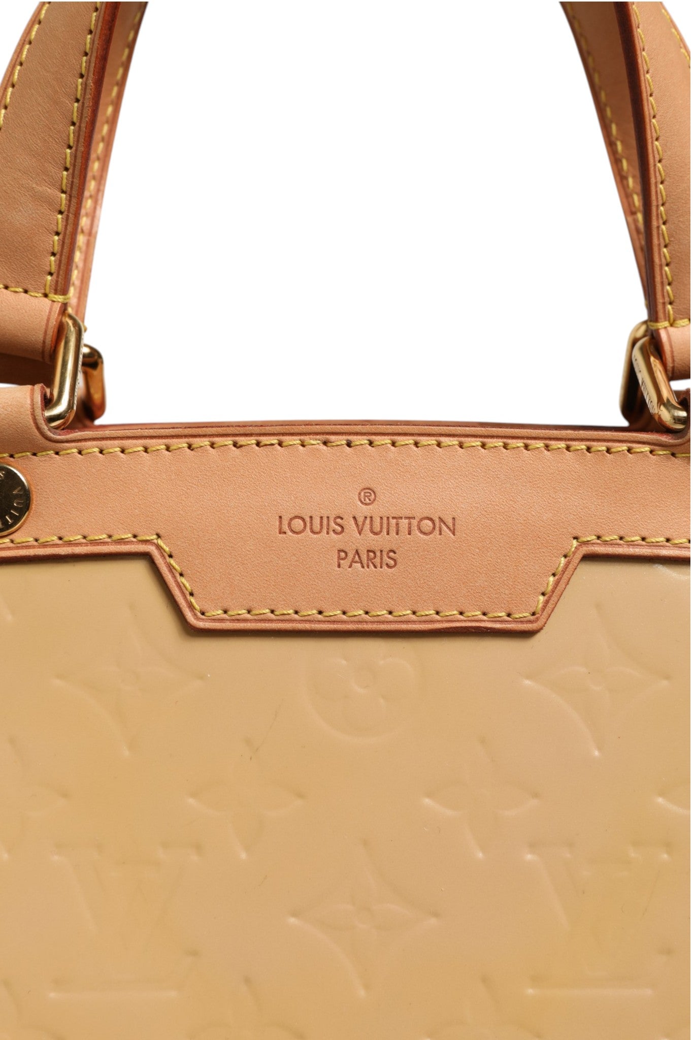 Beige Leather Monogram Vernis Brea MM Bag with Strap