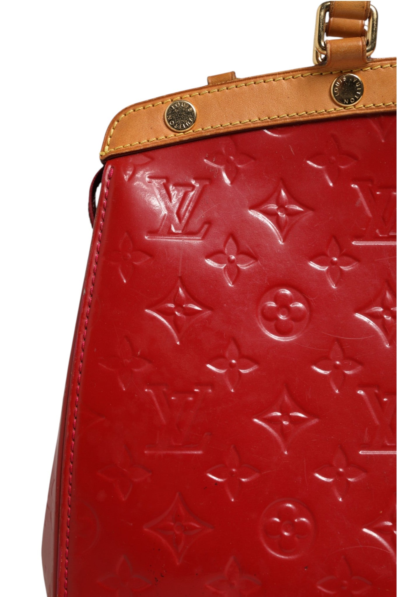 Red Leather Brea MM Monogram Bag with Strap