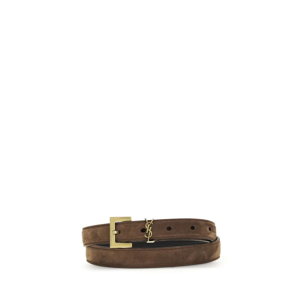 Saint Laurent Brown Calf Leather Thin Belt