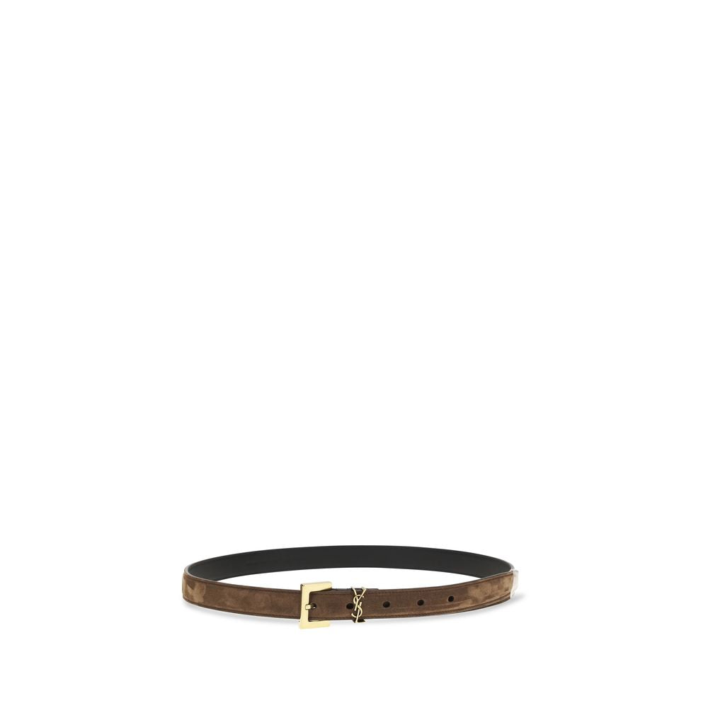 Saint Laurent Brown Calf Leather Thin Belt
