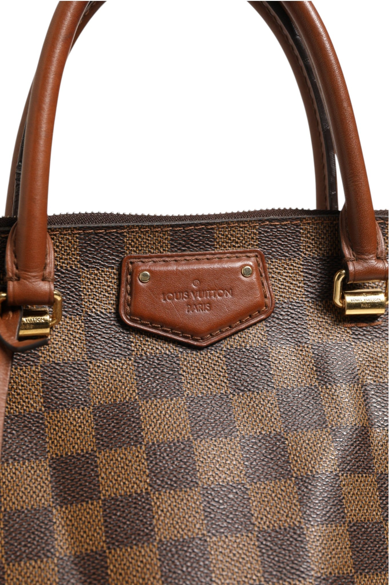 Brown Leather Damier Ebene Belmont Tote Bag with Strap