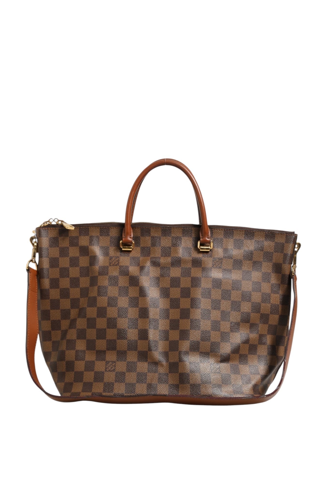Braune Leder Damier Ebene Belmont Tote Bag mit Riemen