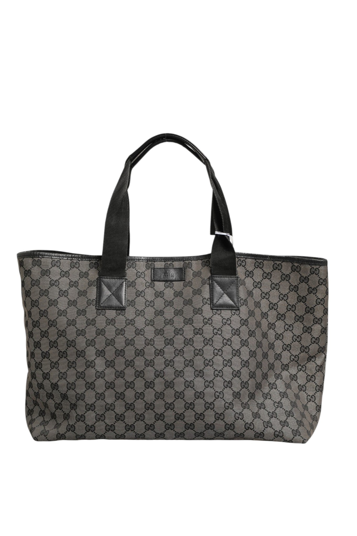 Navy Blue GG Canvas Tote Bag with Leather Trim