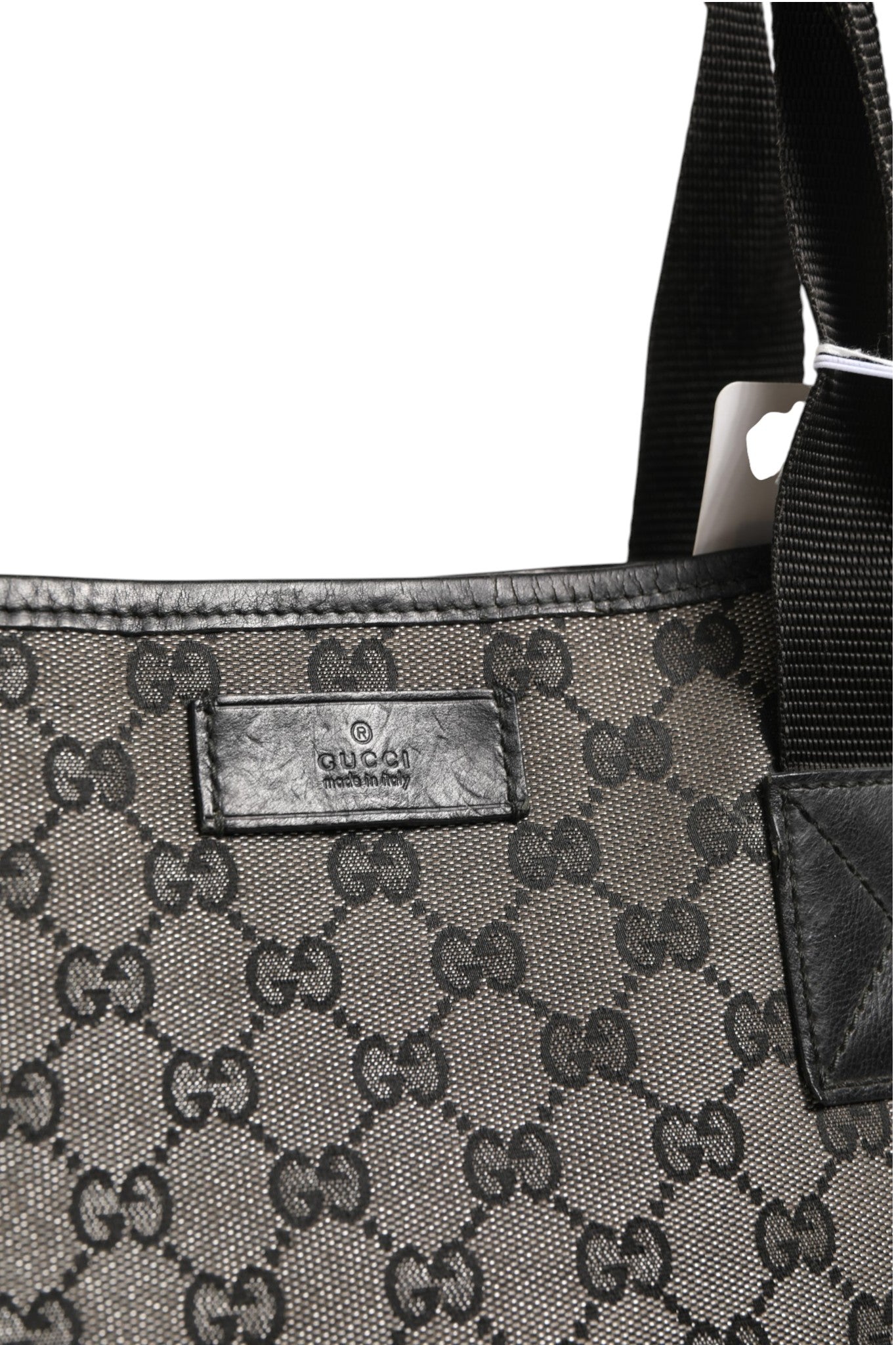 Navy Blue GG Canvas Tote Bag with Leather Trim