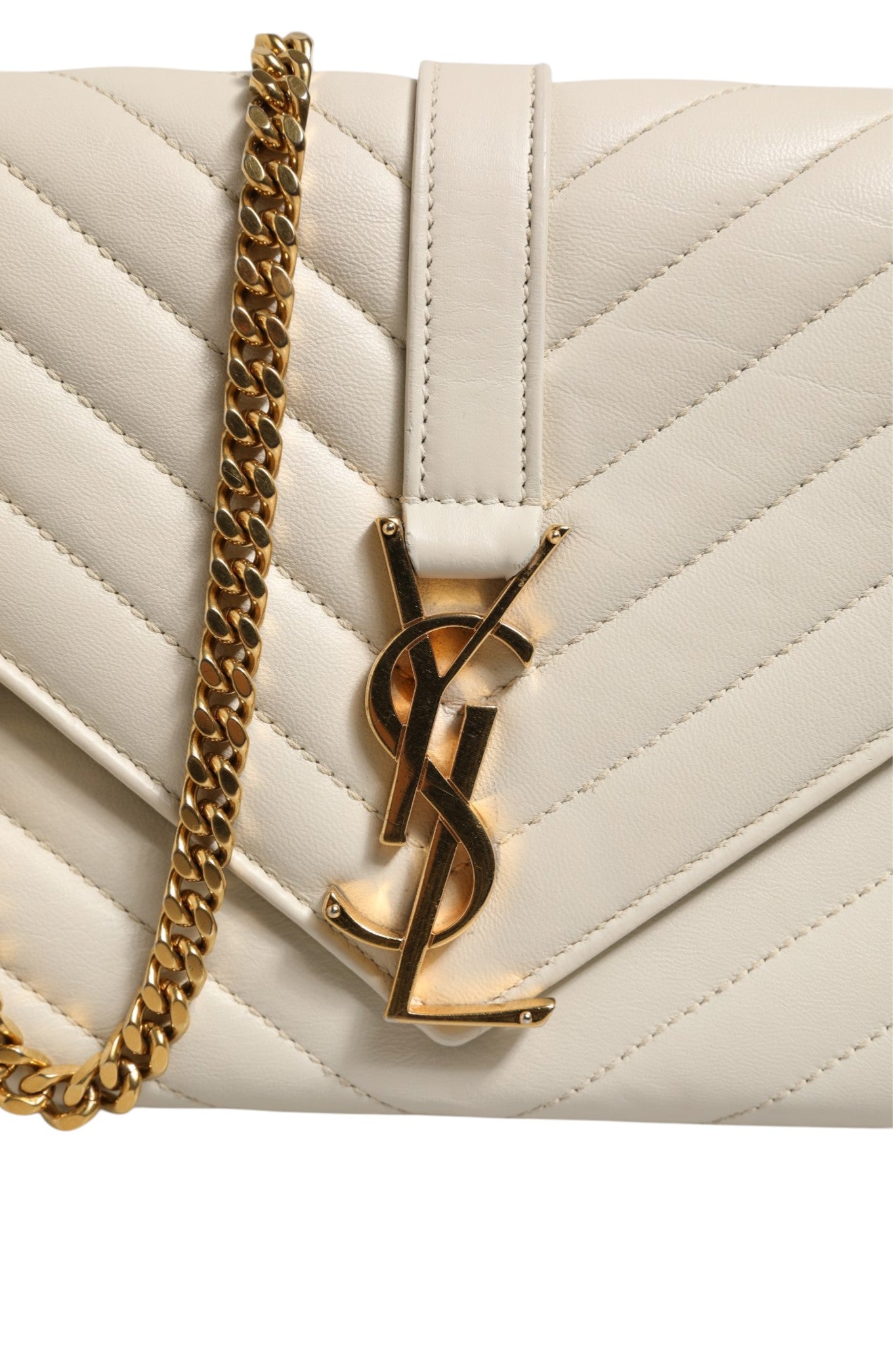 White Leather Envelope Triquilt Medium YSL Shoulder Bag
