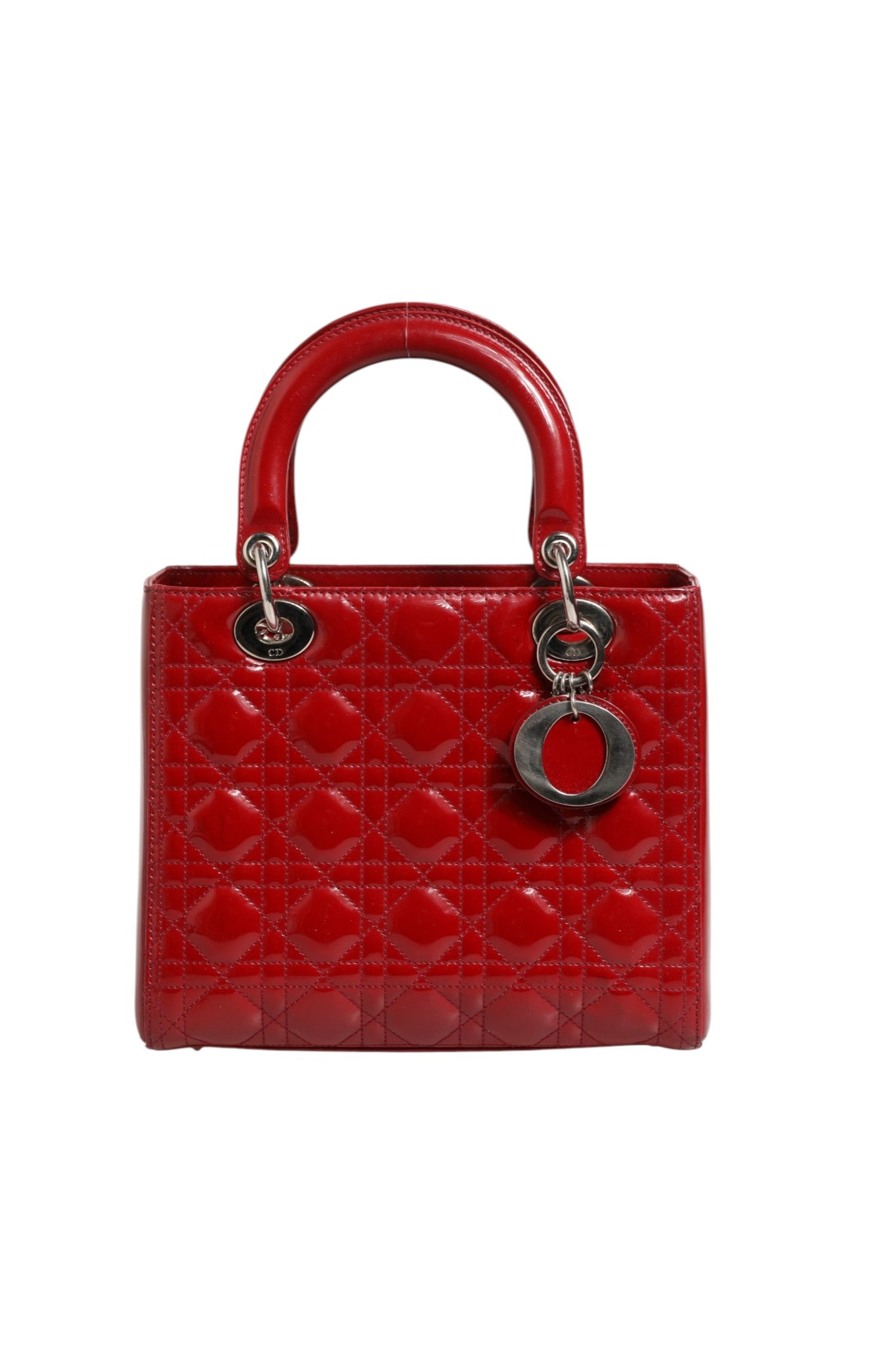 Red Leather Lady Dior Small Cannage Quilted Bag