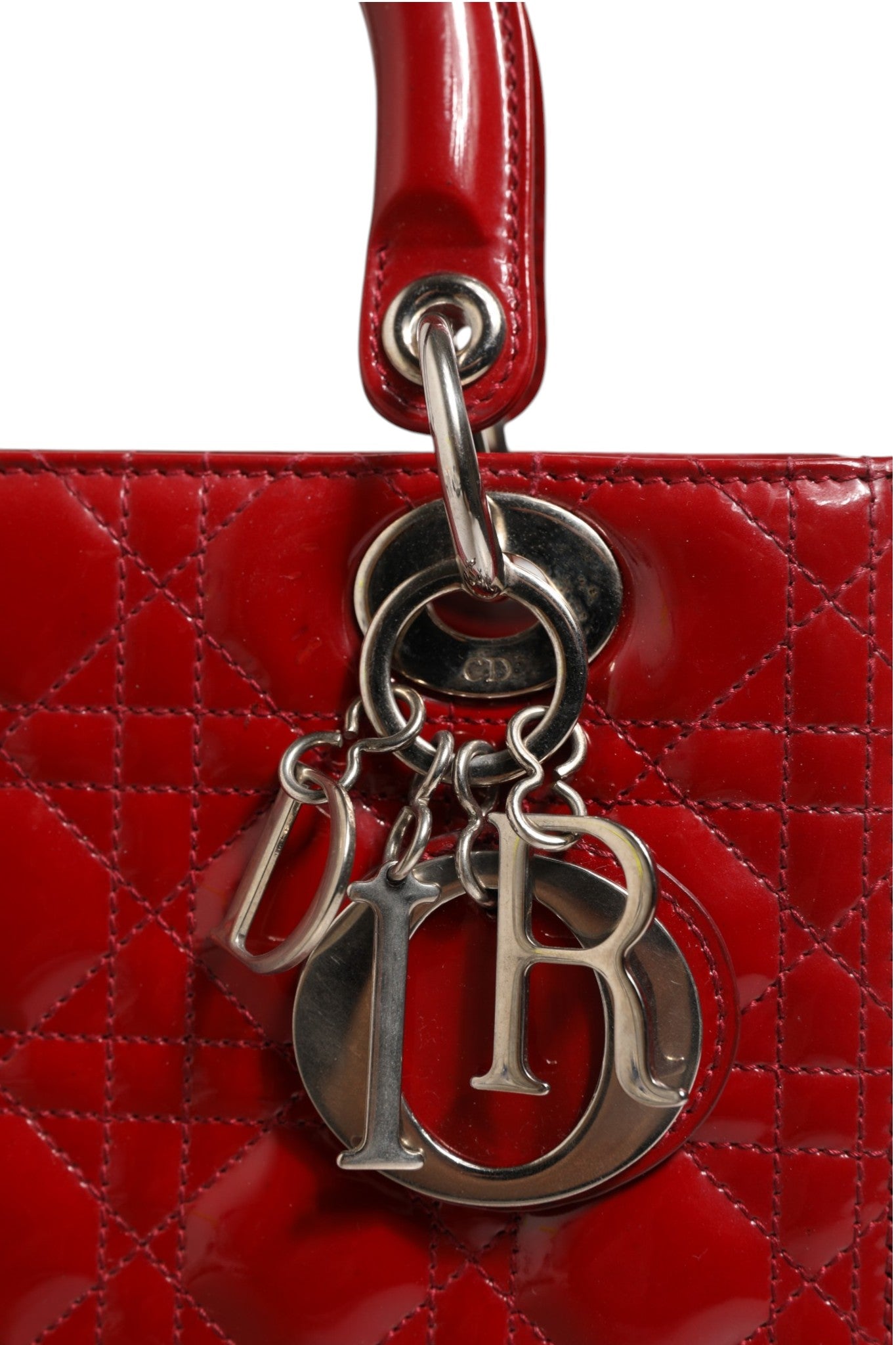 Red Leather Lady Dior Small Cannage Quilted Bag