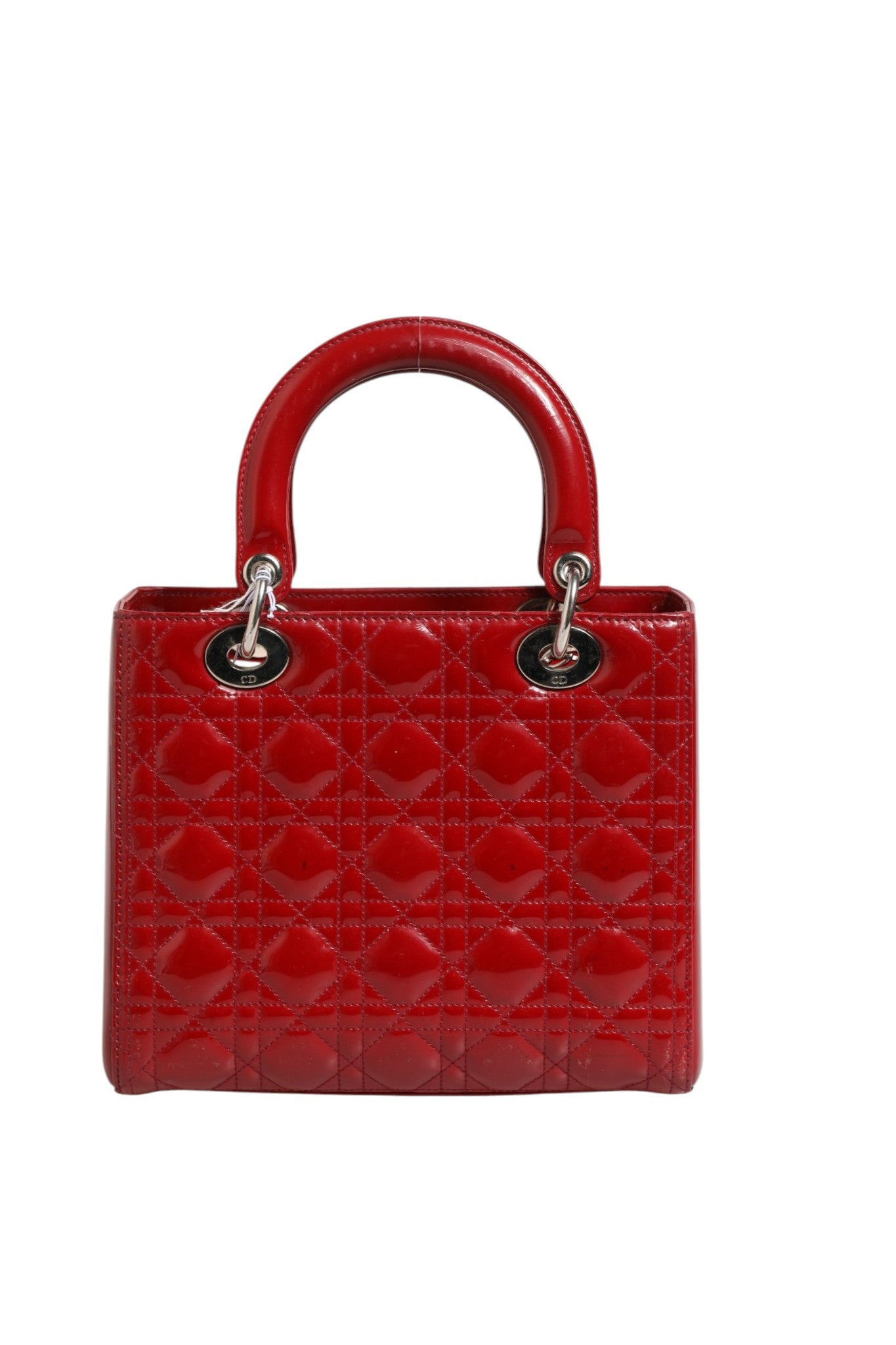 Christian Dior kirschrote Lackleder Cannage-Steppung kleine Lady Dior Tasche