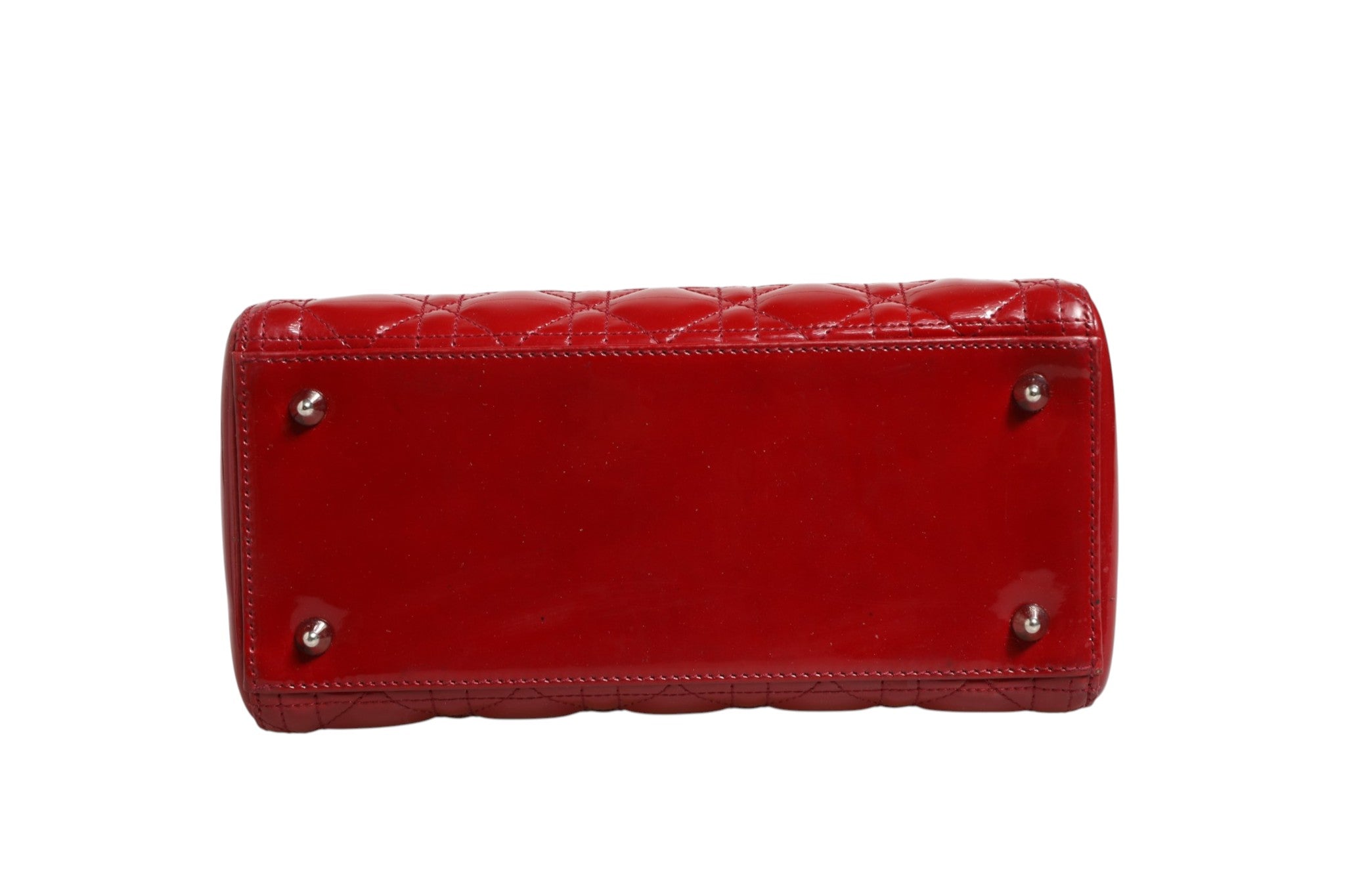 Christian Dior kirschrote Lackleder Cannage-Steppung kleine Lady Dior Tasche