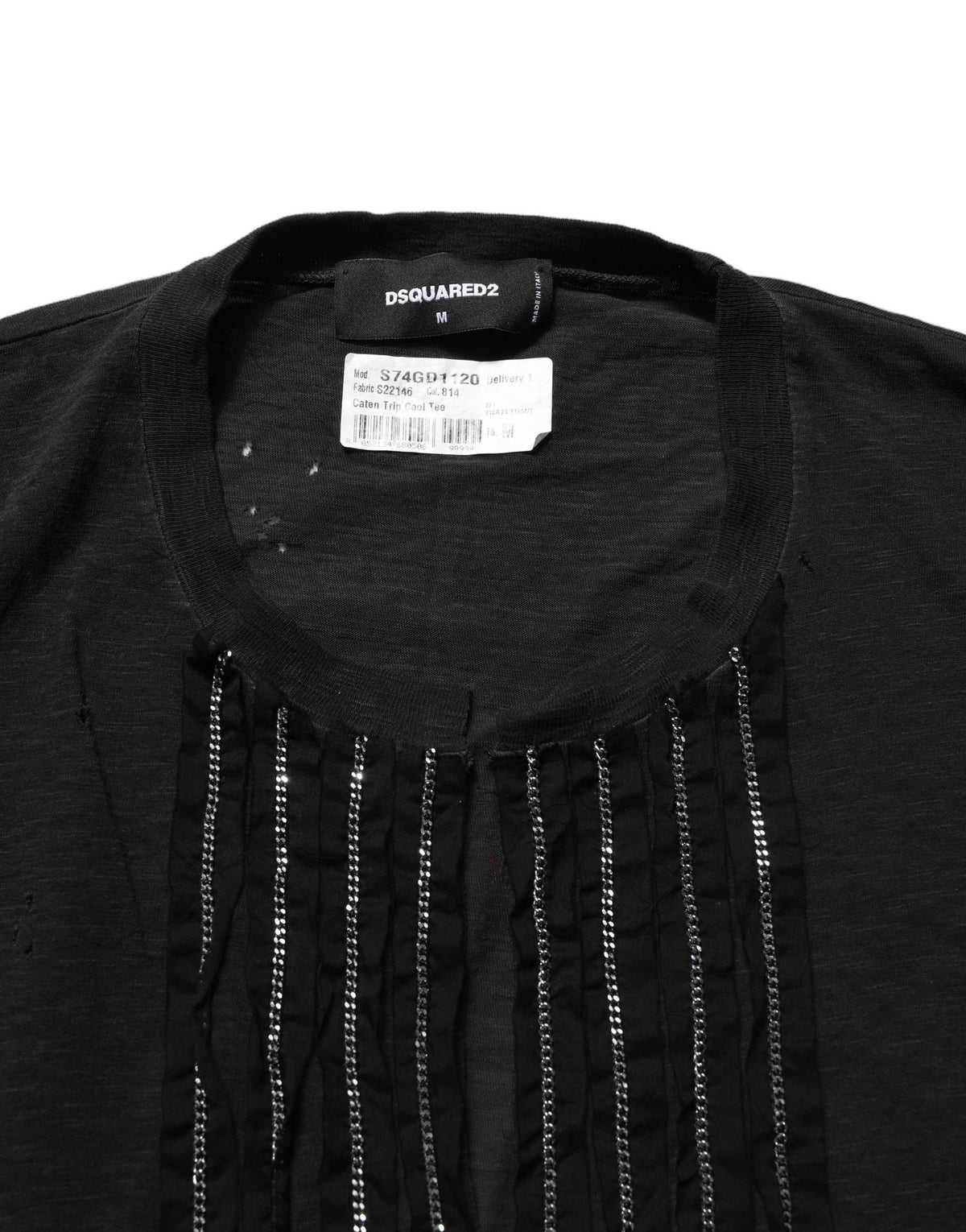 Dsquared² Schwarzes Baumwoll-T-Shirt mit Kettenverzierung und kurzen Ärmeln
