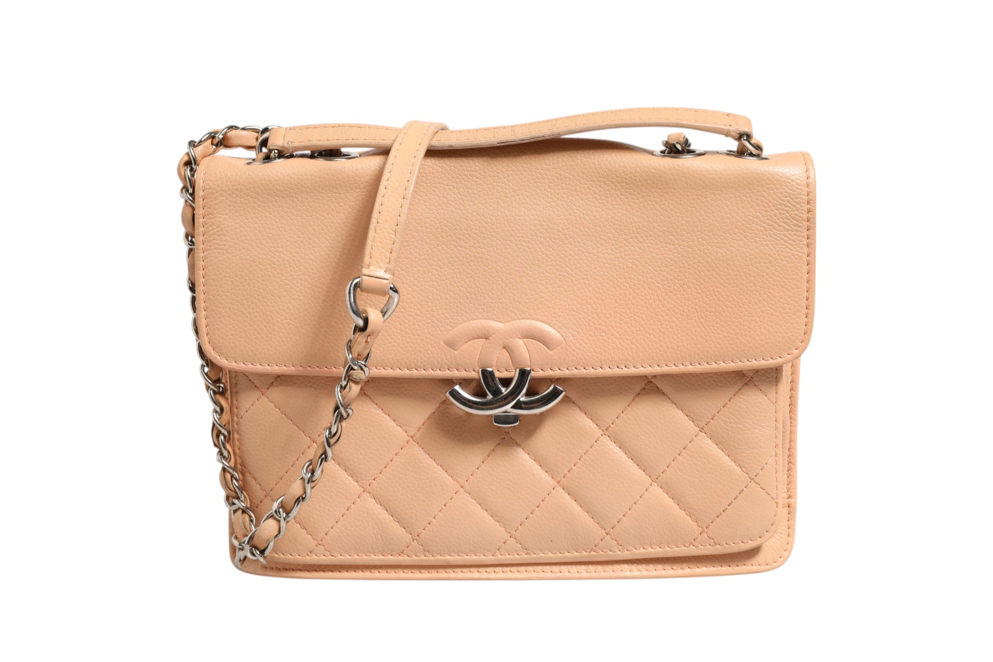 Pastel Pink Leather Quilted Small CC Box Flap Bag