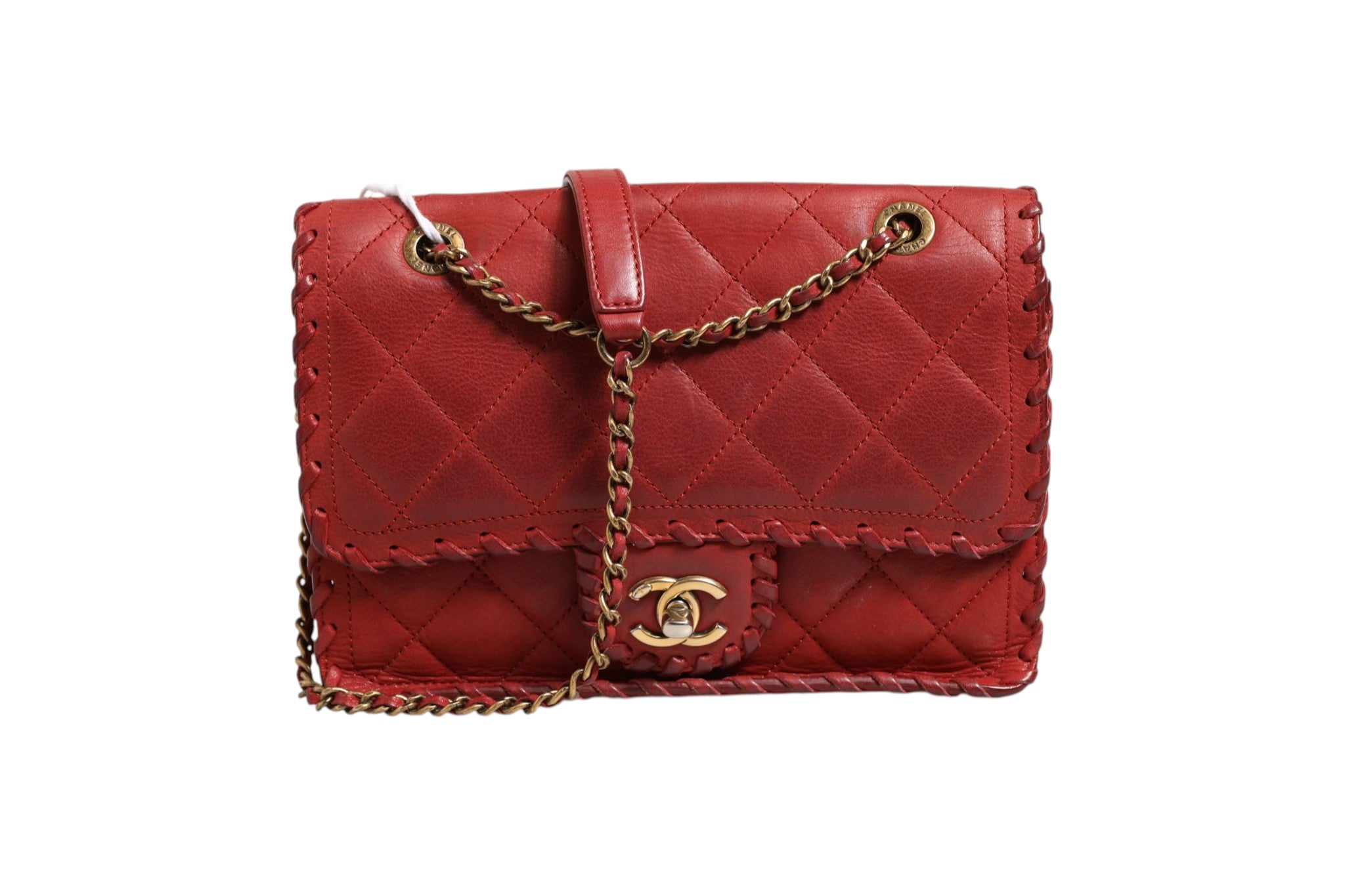 Red Leather Mini Flap Bag with Gold Tone Metal