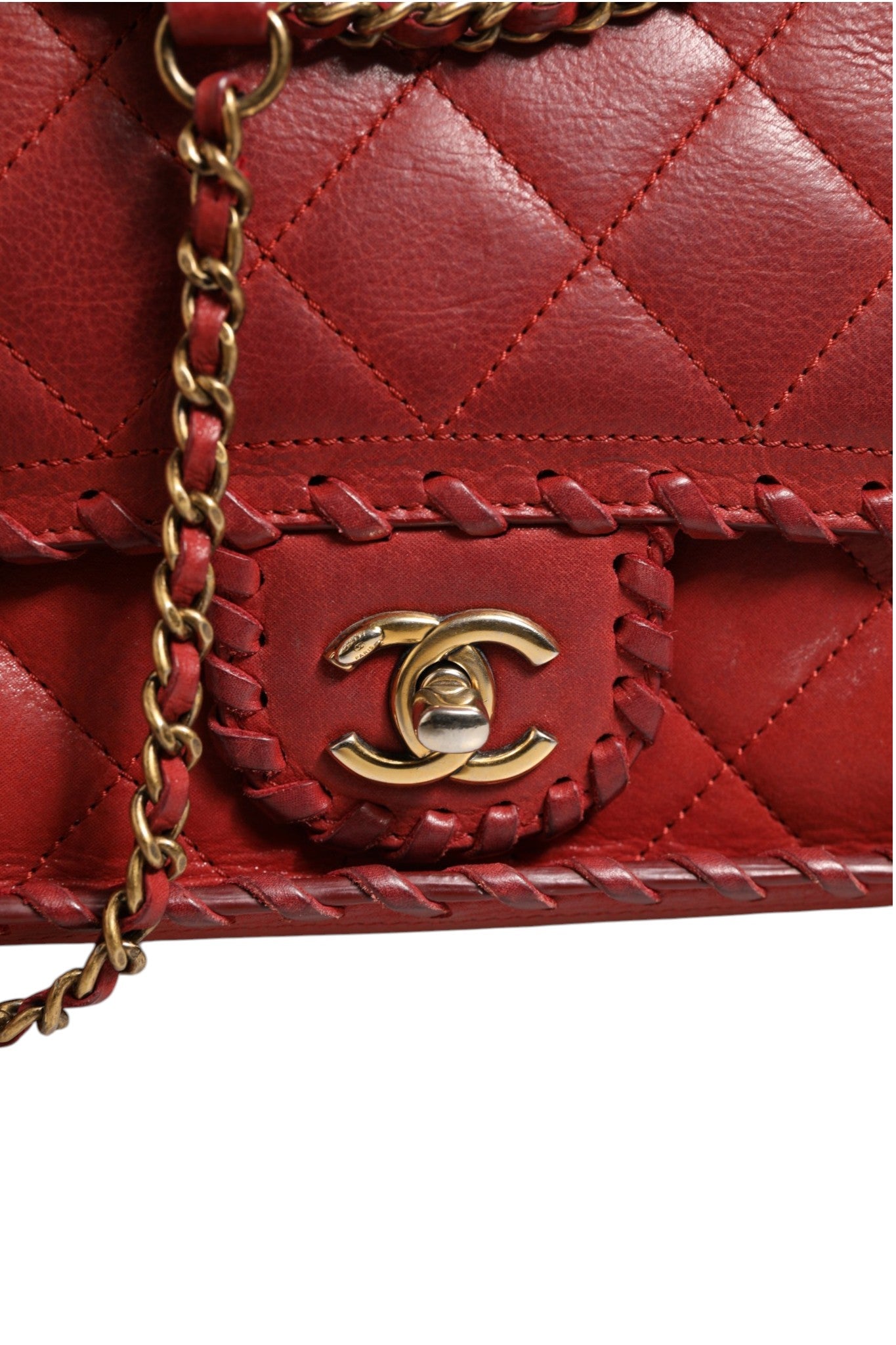 Red Leather Mini Flap Bag with Gold Tone Metal