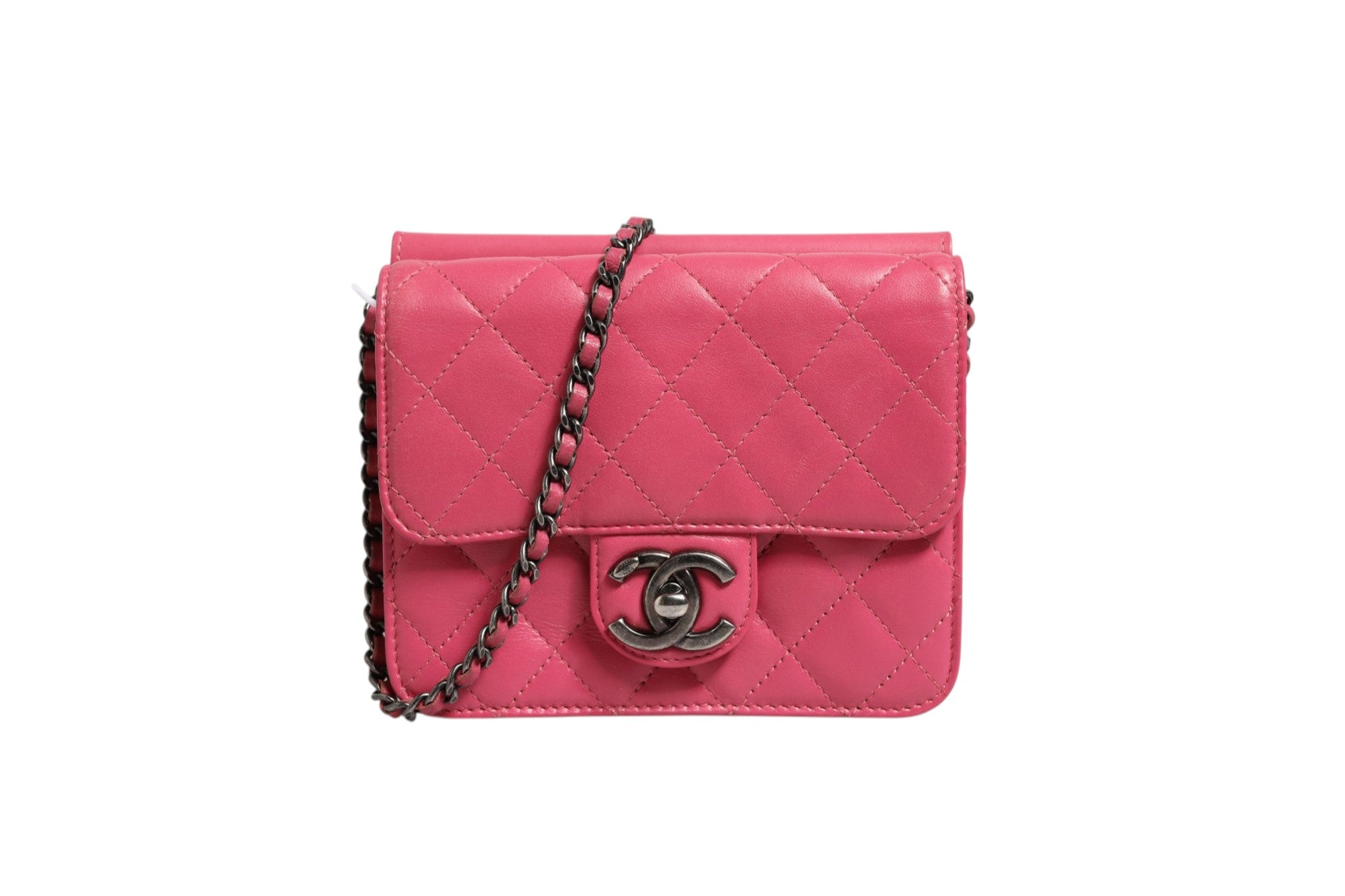 Pink Quilted Lambskin Leather Mini Flap Bag Classic Square